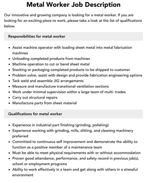 what is a sheet metal worker job description|sheet metal mechanic job duties.